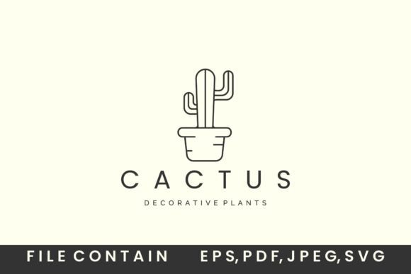 Cactus or Plants with Line Art Logo
