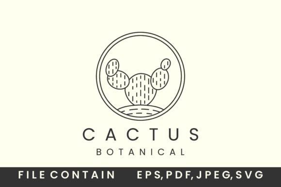 Cactus with Badge and Line Art Logo