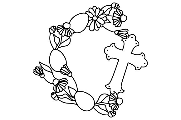 Easter Eggs and Floral Branches Wreath Coloring Page