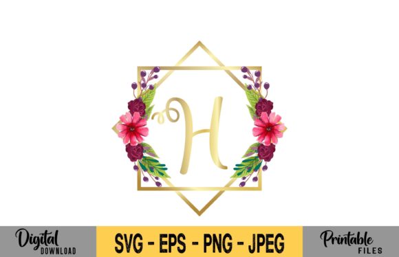 Floral Watercolor Monogram H Letter