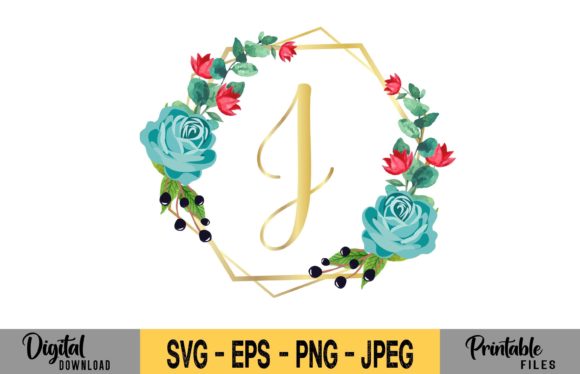 Floral Watercolor Monogram J Letter