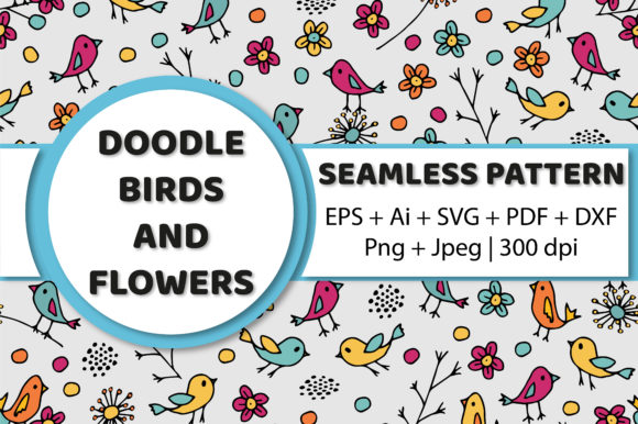 Seamless Pattern: Birds, Flowers, Twigs
